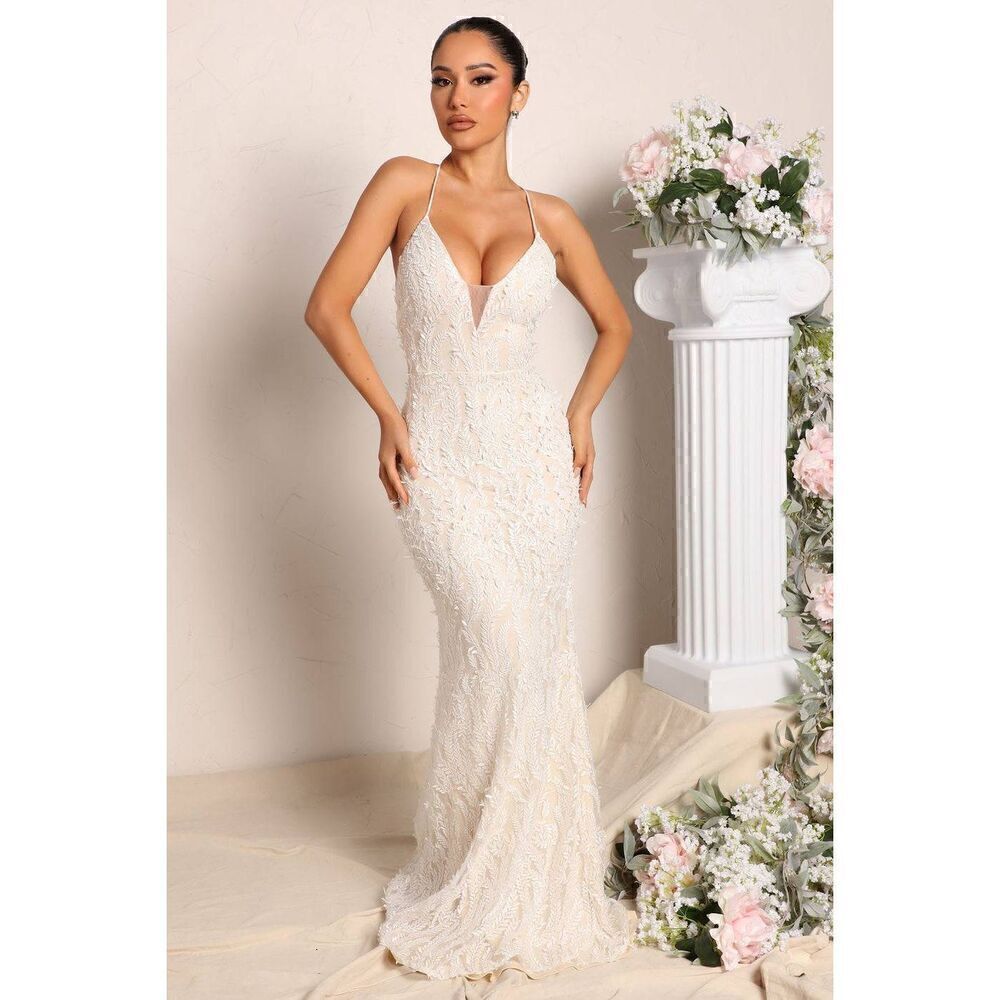 Fashion Nova Size Small Masella Maxi Dress In Ivory NWT  E1